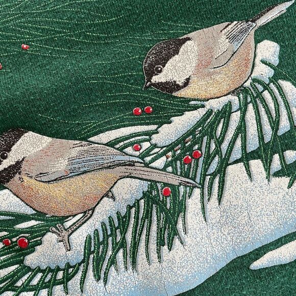 Vintage 90s Hanes Activewear Collared Sweatshirt Cardinal Bunny Snow Green Red L - Picture 8 of 10